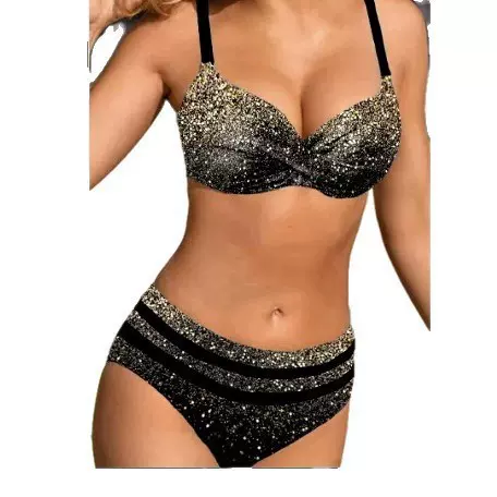 跨境批发欧美亚马逊性感分体小碎花比基尼泳衣钢托聚拢满天星泳装