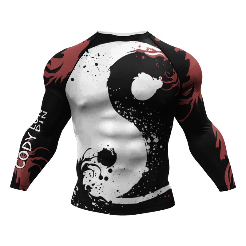 Men's Printed Long-Sleeved Breathable Sports Quick-Drying Bodysuit Fitness Sports Bottoming Shirt Autumn and Winter Casual Running T-Shirt