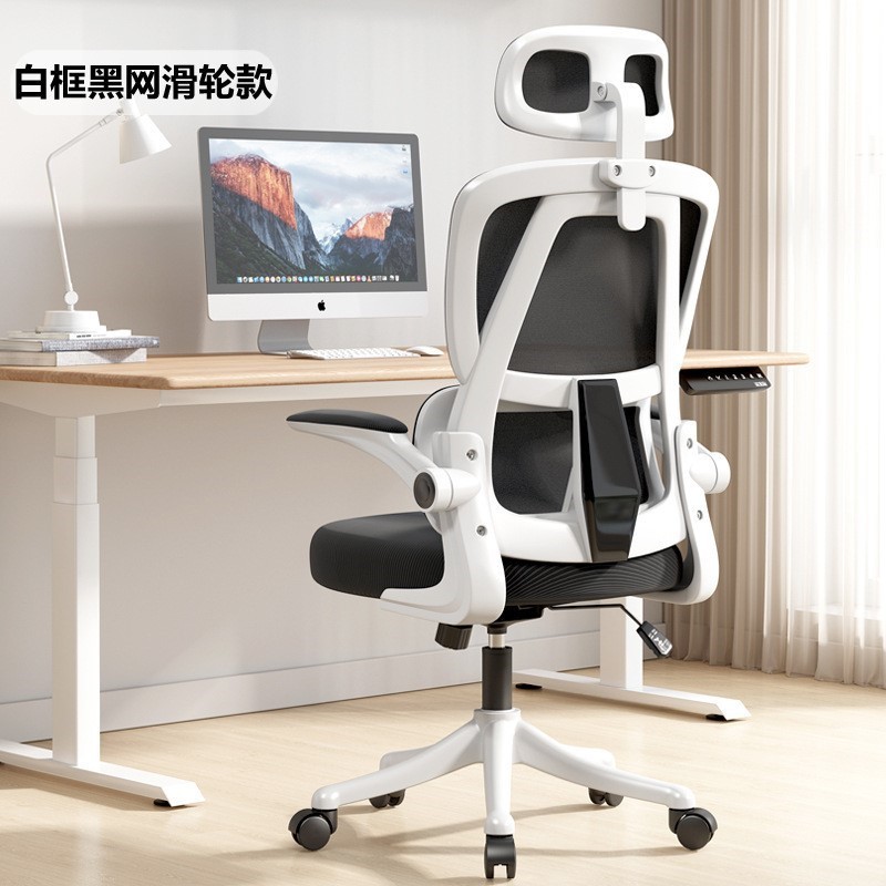 더블 등받이, 화이트 프레임, 블랙 메쉬 도르래 + 3D 머리받침