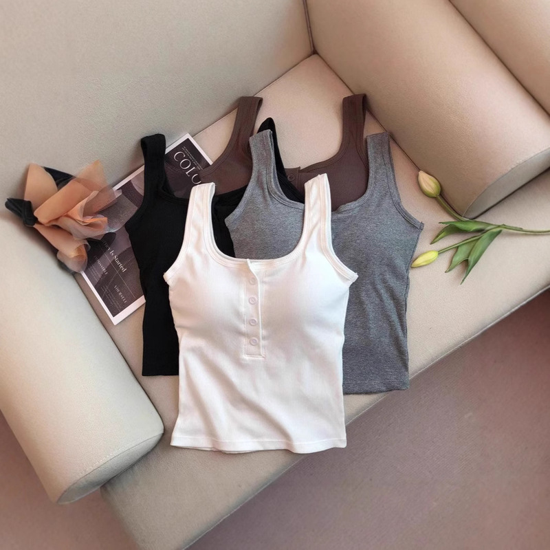 Women's Vest with Built-In Bra, Solid Color, Integrated Fixed Bra, Beautiful Back, Sleeveless, Inner Control, Outerwear Top Women's Vest with Built-In Bra, Solid Color, Integrated Fixed Bra, Beautiful Back, Sleeveless, Inner Control, Outerwear Top