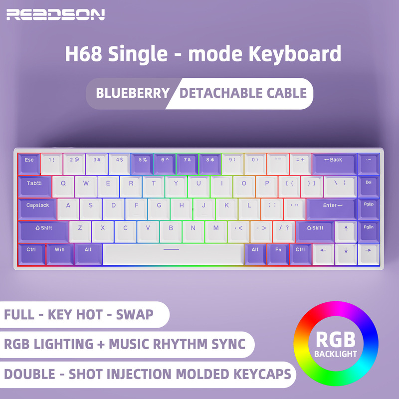 H68RGB Mechanical Keyboard for Gaming and Office DIY Customizable Color Scheme Small Hot-Swappable Red Switch Portable Keyboard