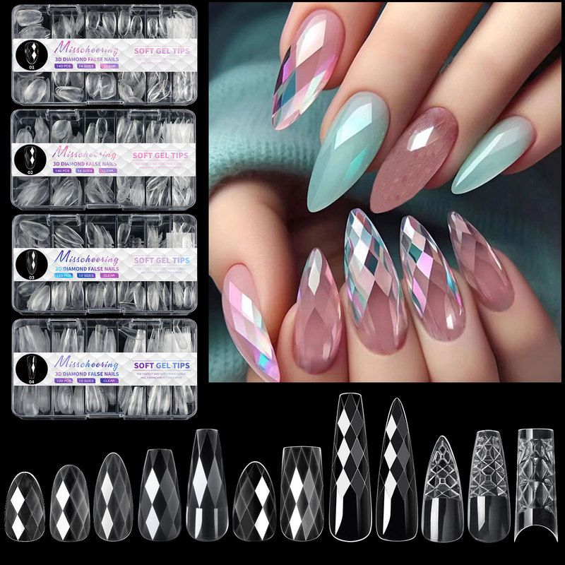 Cross-border European and American nail art 3D diamond almond ballet nail wear nail long shaping nail wholesale Cross-border European and American nail art 3D diamond almond ballet nail wear nail long shaping nail wholesale