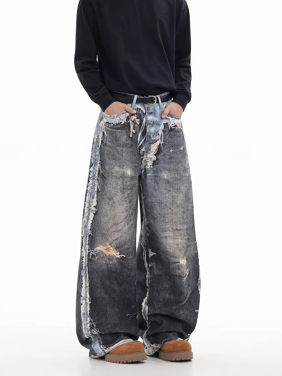 Unisex Distressed Denim Jeans 3D Printed Japanese Streetwear Style Long Pants for Men And Women_mkmklike.com