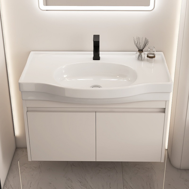 gabinete de baño de aluminio espacial de borde estrecho gabinete de lavabo tipo pequeño gabinete combinado de cerámica en el baño lavabo barra de agua