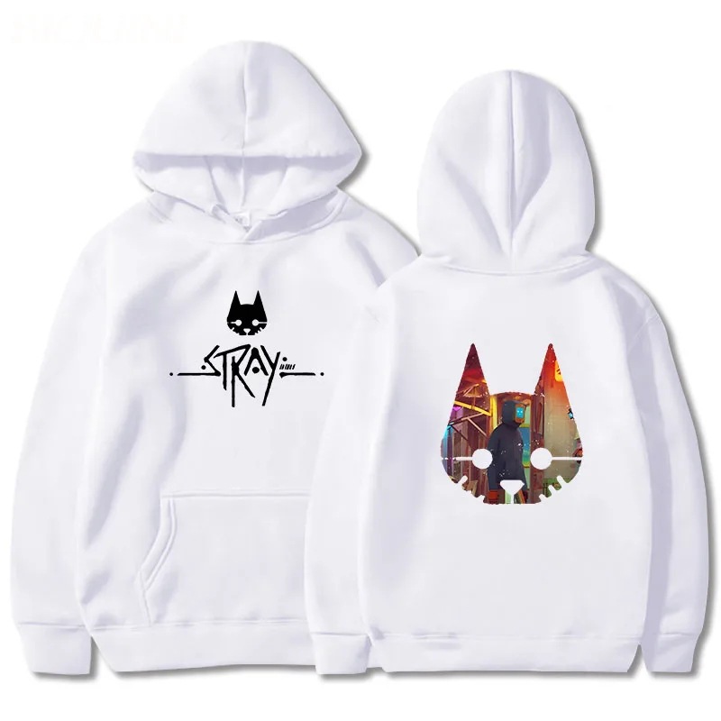 Juego errante gato anime sudadera con capucha juego caliente estampado ropa hombre invierno suéter de lana top de gran tamaño
