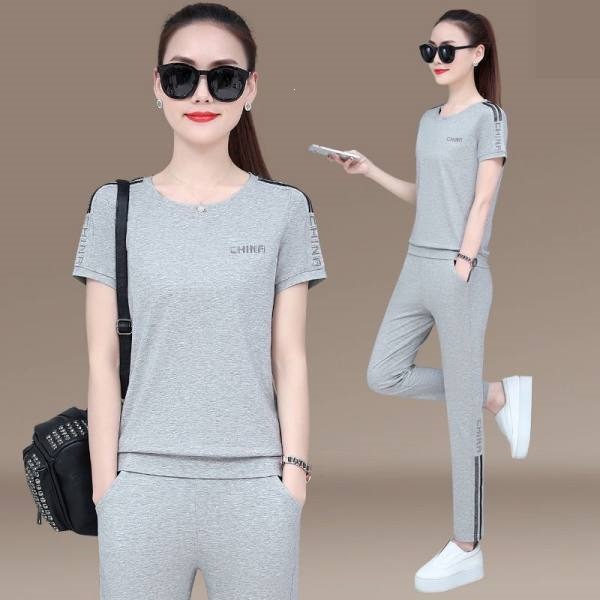 Women's Casual Sports Suit Trendy Summer Short Sleeve Loose Korean Style Running Sportswear Two-Piece Set_voghion.com