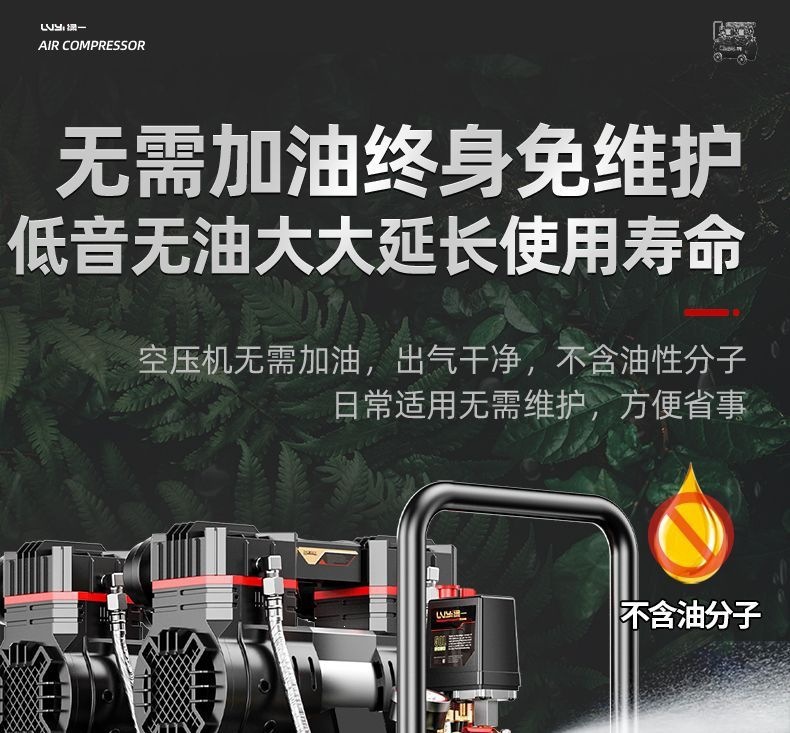 Industrial-grade air compressor, small 220v air pump, oil-free woodworking low-noise portable air compressor