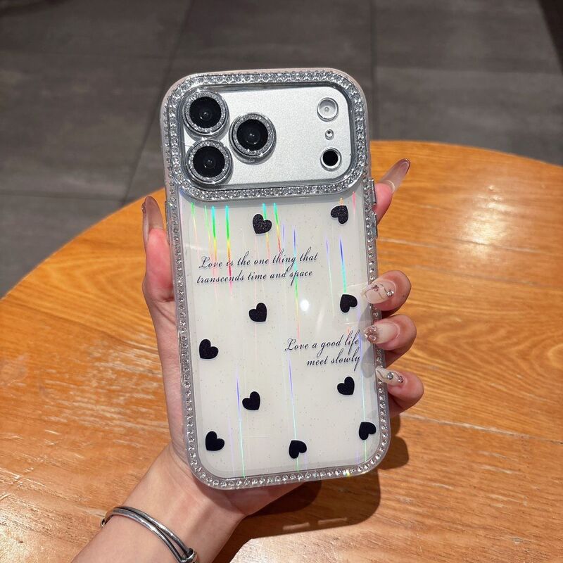 Hot Girl Heart-Shaped Case Suitable for iPhone 16 Pro Max 15, Apple 17 Pro, Sparkling Diamond Aurora 14 13 Trendy 12