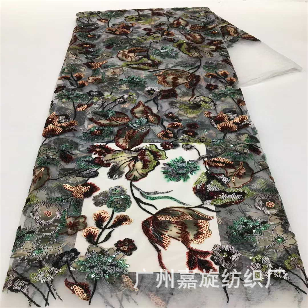 Nuevo colorido bordado de sequillas tela de encaje de malla hermosa y elegante tubo de perlas bordado vestido de boda vestido vestido de tela