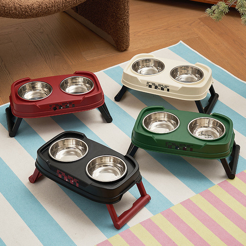 Cat and Dog Bowl Set with Vintage Style Foldable High-Frame, Three-Level Adjustable Pet Bowl, Cat Collar-Safe Tall Foot Bowl, Wholesale