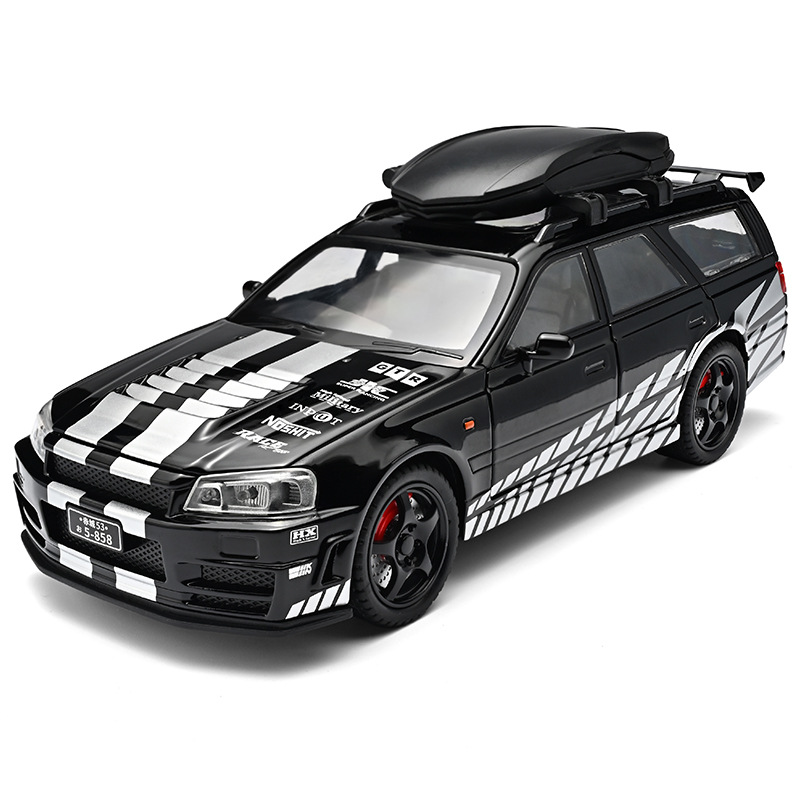 1: 22 Nissan R34 modelo de automóvil de aleación de tanque de agua de sonido y luz retorno nicho JDM colección modelo tienda de exposición característica