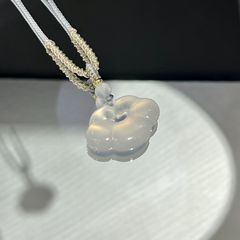天然冰种白玉髓双面如意祥云吊坠蓝色金丝线情侣款闺蜜款玉髓吊坠