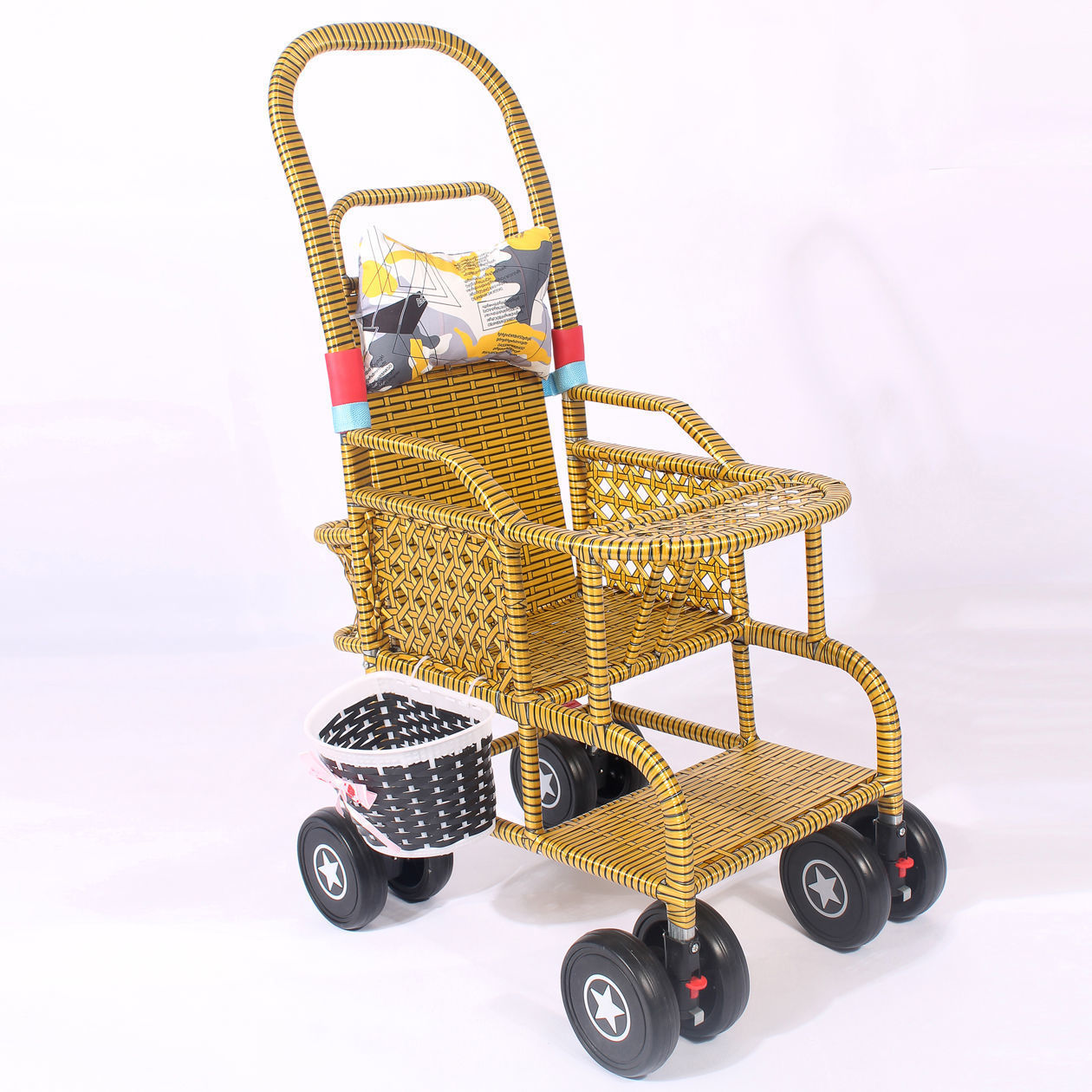 Rattan Stroller Summer Baby Stroller Rattan Chair Stroller Imitation Rattan Lightweight Bamboo Rattan Baby Can Sit and Lie down Rattan
