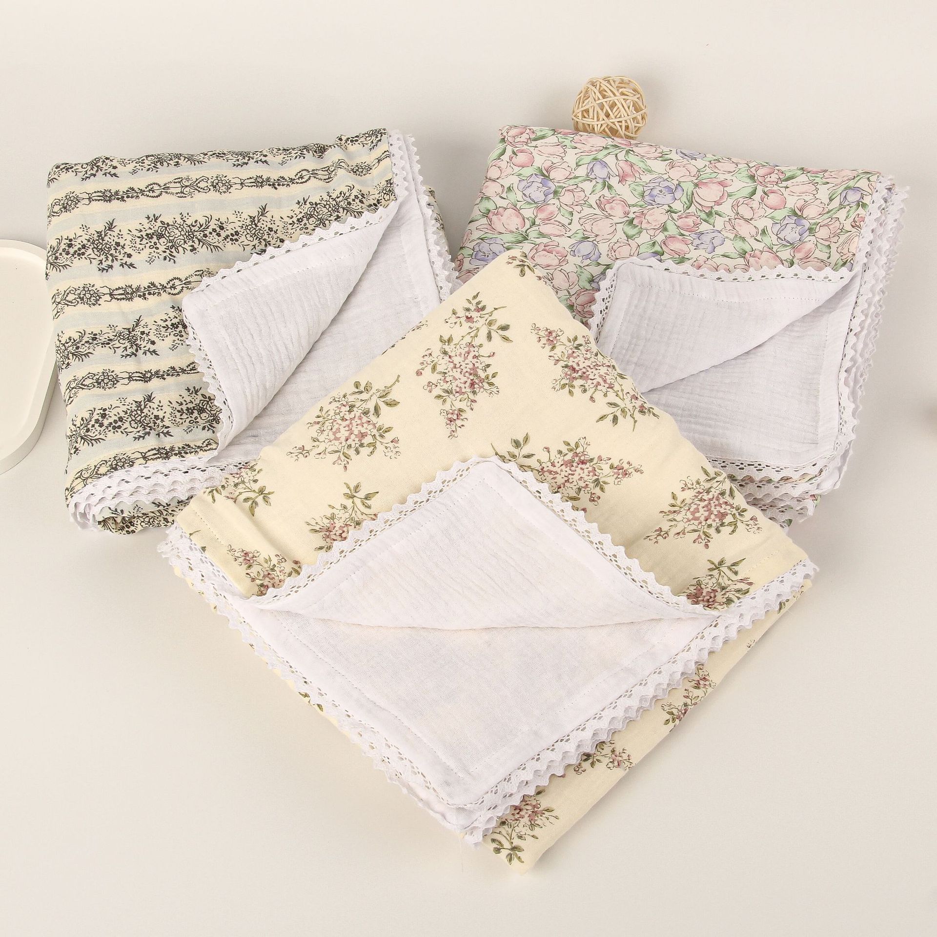 Cross-border New Baby Four-layer Crepe Lace Blanket Swaddling Towel Baby Stroller Cover Blanket Bath Towel Ins Style