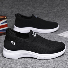 新款男鞋駕車鞋時尚休閒運動鞋爸爸鞋軟底一腳蹬飛織布鞋大碼鞋子