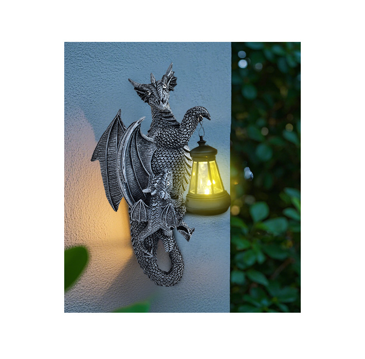 Solar Powered Dragon Wall Light Garden Sculpture Decorative Lamp_voghion.com