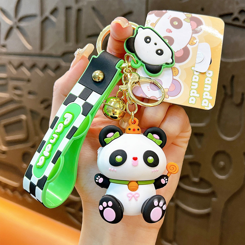 Círculos animados Panda Keychain cute pegamento suave Panda Keychain bolsos colgantes agarrar regalos al por mayor