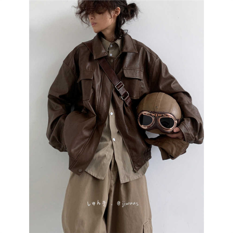 Autumn Japanese retro polyurethane jacket for men and women