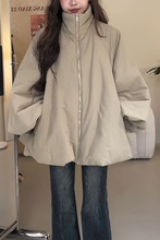 冬新款韩版简约花苞设计慵懒风棉衣外套女宽松休闲百搭网红棉服潮