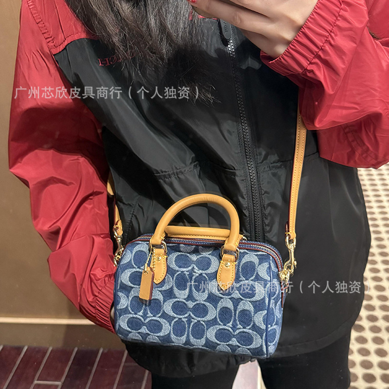 2025 新しいシャンブレー rowan18 ボストンハンドバッグレトロジッパー枕バッグシングルショルダークロスボディバッグ女性のための|undefined