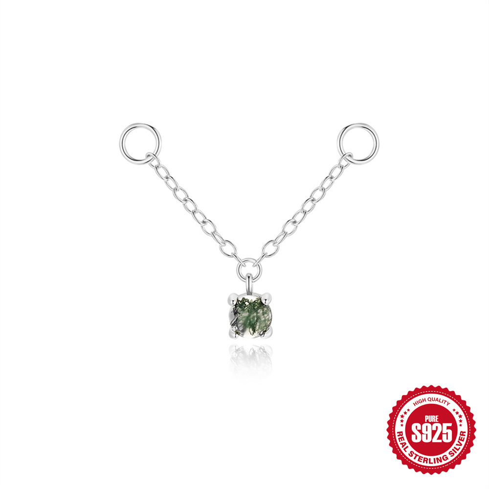 El nuevo s925 simple y moderno hierba de agua natural, uñas de hueso de oreja de ágata, personalidad de lujo ligera europea y americana, pendientes de piedra de musgo verde con incrustaciones