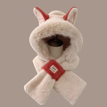 韩版冬季新款火狐狸耳朵围巾一体女毛绒帽户外骑车防寒加绒连体帽