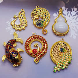 古法金配件掐丝 镂空孔雀开屏系列景泰蓝珐琅毛衣项链diy饰品挂件