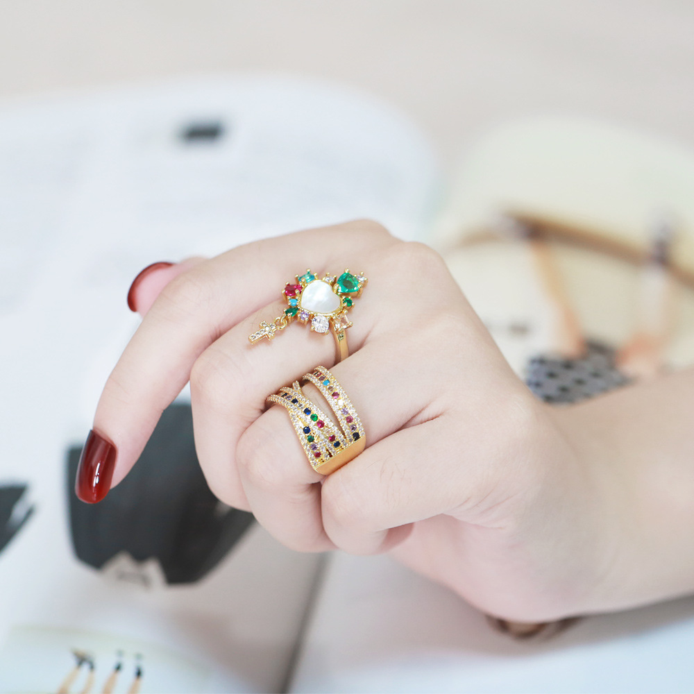 Fashion Geometric Copper Open Ring Plating Zircon Copper Rings