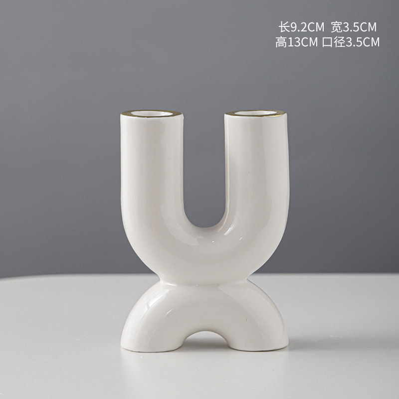 Varilla de estilo europeo Candelabro de cerámica de doble cabeza decoración del hogar decoración del hotel mesa de comedor titular de la vela artesanía creativa