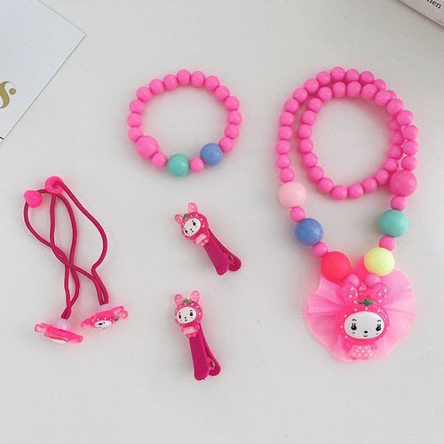 Cute Barbie Doll Children's Necklace Jewelry Set Girls Princess Hair Accessories Pearl Necklace Bracelet Wholesale