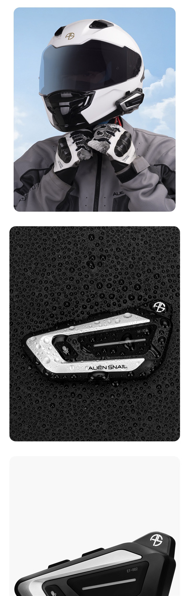 New motorcycle helmet Bluetooth headset with long battery life, noise reduction, multi-user intercom, and waterproof features