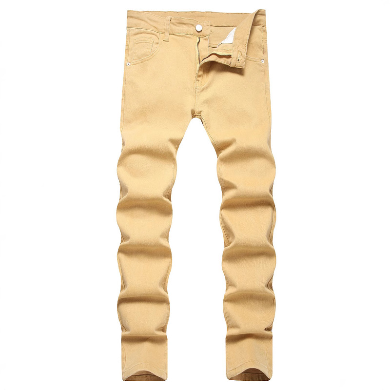2026 Slim Fit Amazon Khaki Denim Pants Cross-Border European and American Men's Fashion Export Stretch Solid Color Jeans