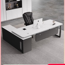 白色办公桌子老板桌简约现代办公家具办公室总经理桌椅组合大班台