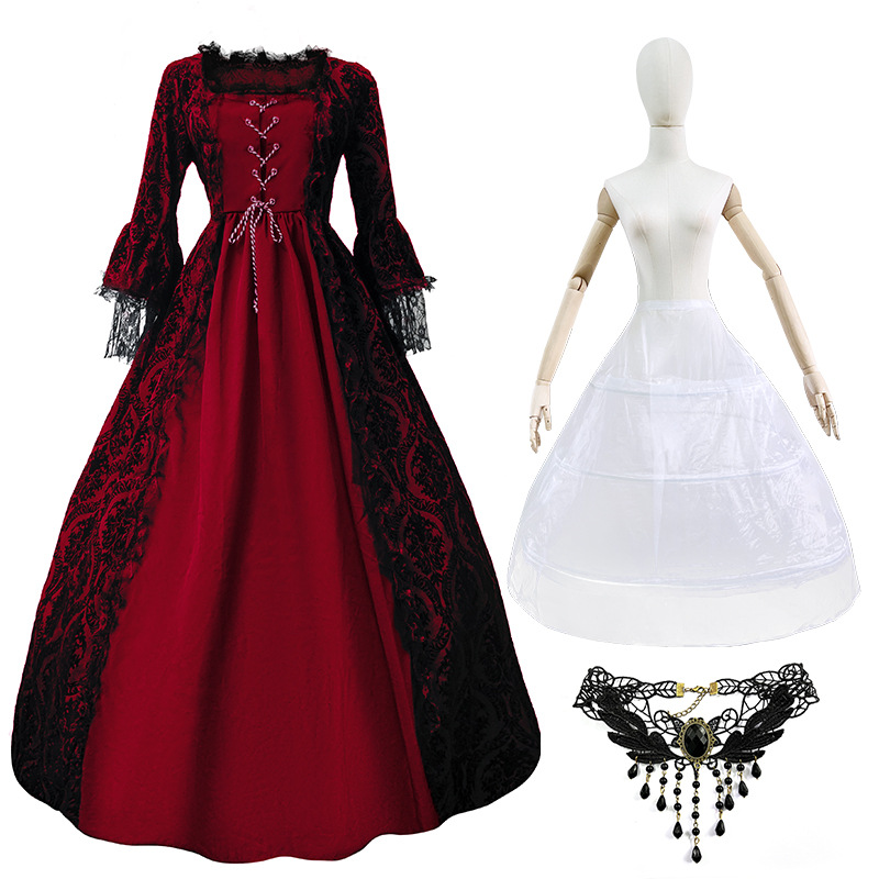S-5xl más tamaño vestido de corte de alta gama encaje costura gran swing vestido retro medieval renacimiento vestido