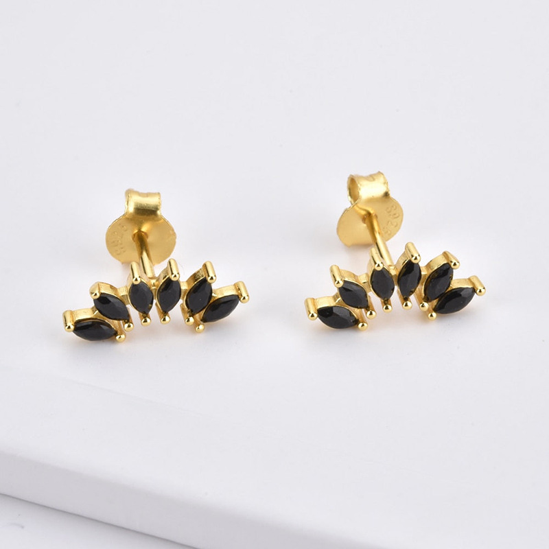 Simple Style Leaf Copper Ear Studs Gold Plated Zircon Copper Earrings