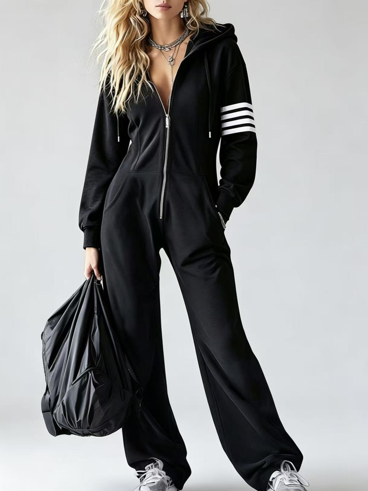 2026 European and American Cross-Border Women's Clothing Amazon Early Autumn New Style Sports Retro Striped Long-Sleeve Jumpsuit