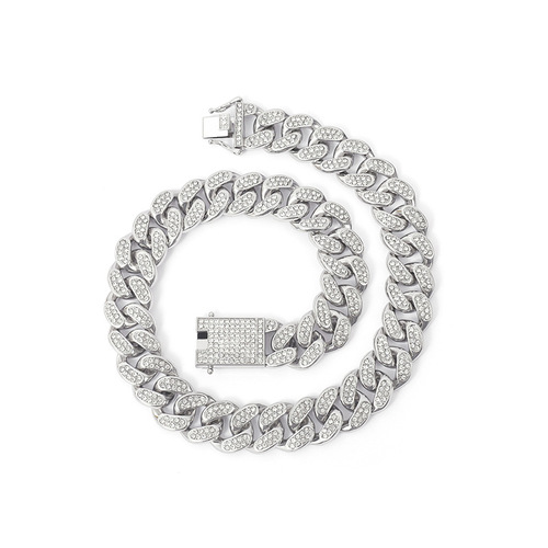 Cross-border Hip-Hop Men's Necklace Accessory 20cm Full Diamond Line Exaggerated Personality Rap Water Diamond Chain Cuban Chain