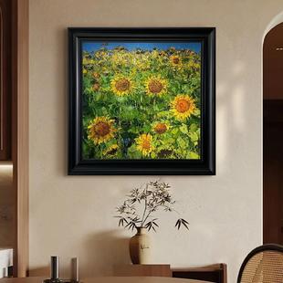 Medieval Style Sunflower Hand-Painted Oil Painting Thick-Painted Flower Decorative Painting Green Restaurant Living Room Hanging Painting Entrance Texture Painting