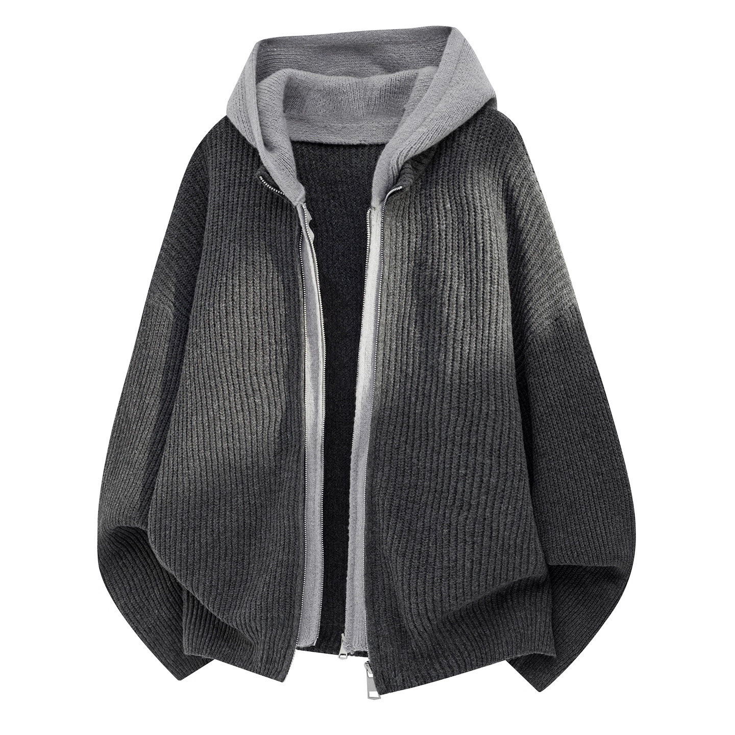 Explosiones transfronterizas de tamaño grande falso de dos piezas con capuzas camisetas de punto suéter cardigan chaqueta de otoño y invierno fábrica al por mayor