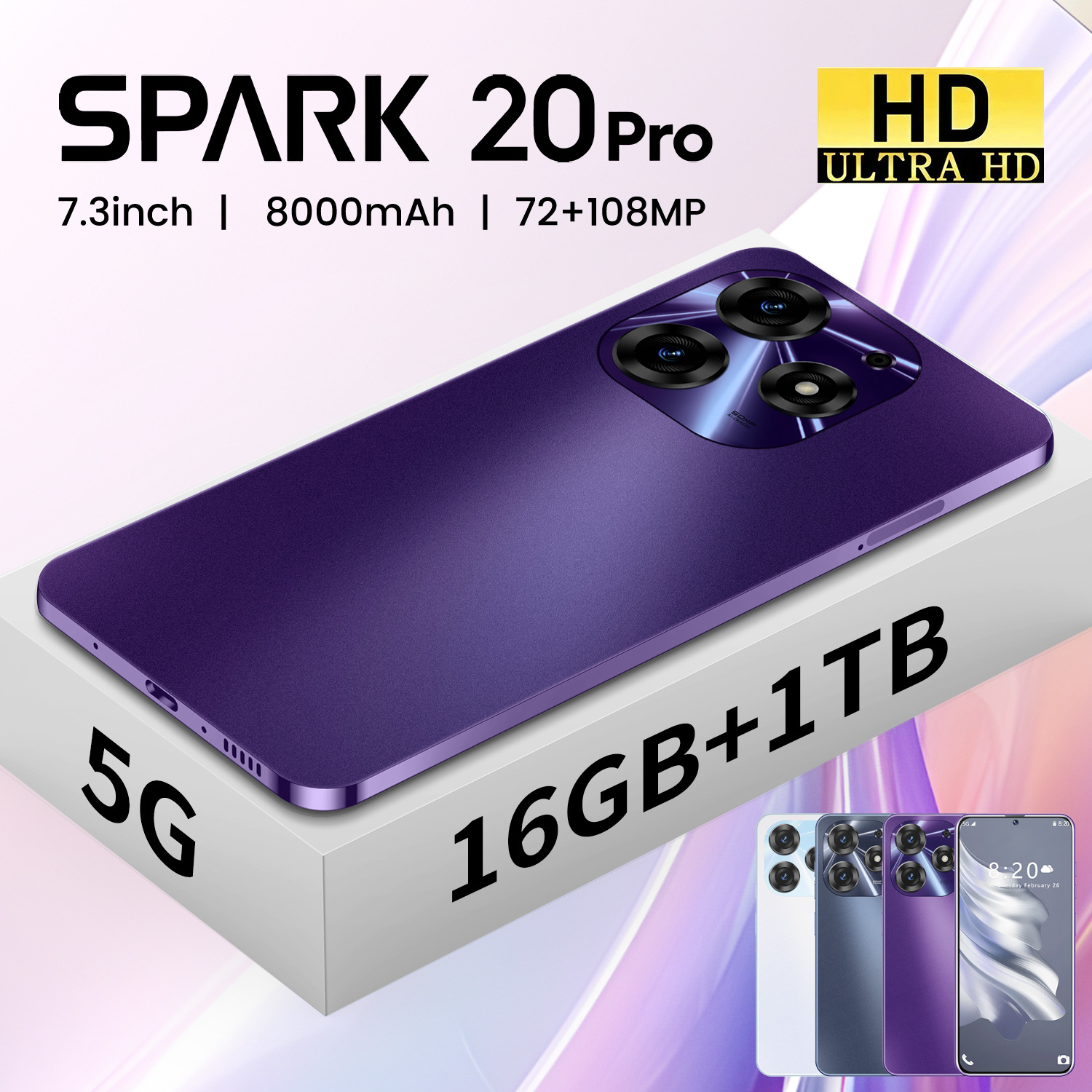 ozon热穿孔大屏SPARK20PRO跨境手机3+32G安卓10智能手机外贸工厂