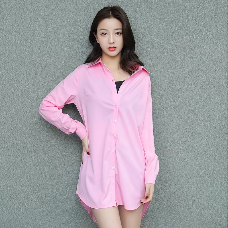 화이트 셔츠 여자 봄 · 가을 새 긴팔 느슨한 한국식 올매치 플러스 사이즈 여자 중견 BF베이스 셔츠
