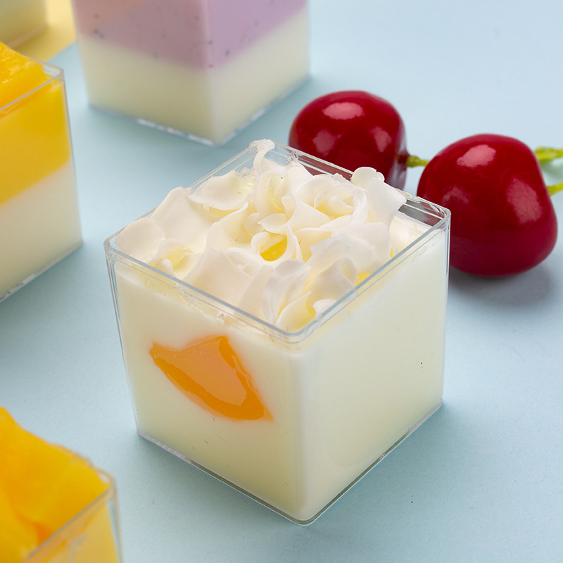 Fruit square packaging box, mousse pastry small cup, square pudding cup, jelly cup, baking dessert table display cup
