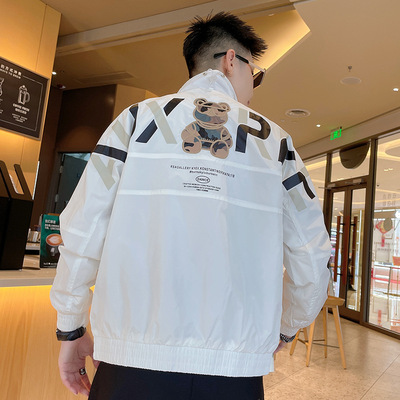 man Chaopai Jacket Little Bear printing Stand collar Embroidery Guochao have cash less than that is registered in the accounts coat Korean Edition Trend ins Fall in autumn