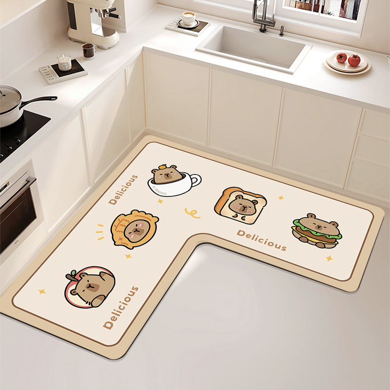 Cute Cartoon L-type Diatom Mud Kitchen Mat Absorbent Quick-drying Non-slip Dirty-resistant Home Decorative Kitchen Mat