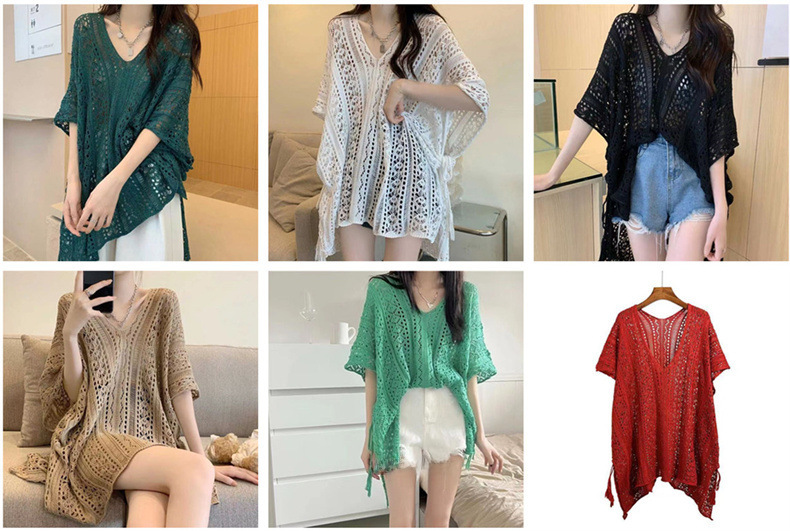 Dame striktrøje med hulmønster til forår let bluse_voghion.com