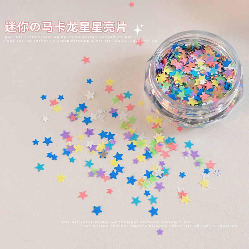 Star Sequin Nail Art Decorations Mixed Dopamine Mini Five-Pointed Star Ins-Style Macaron Wearable Nail Stickers