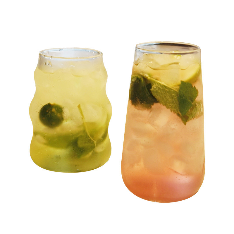 Tazas de vidrio de alto silicio de borosilicato de hielo taza de café americana bebida fría taza de bebida fría transparente taza de jugo de burbujas de boca ancha taza al por mayor