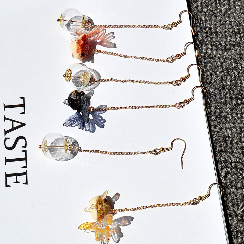 Resin Material Fish Pattern Women'S Gender Asymmetrical Design Chinoiserie Fish Resin Asymmetrical Women's Drop Earrings 1 Pair
