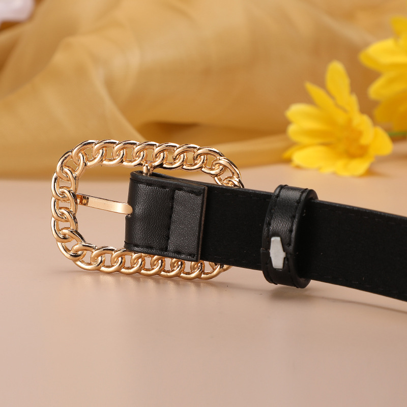 Mode riem retro goud vierkant gesp voor dames stijlvolle riem_voghion.com