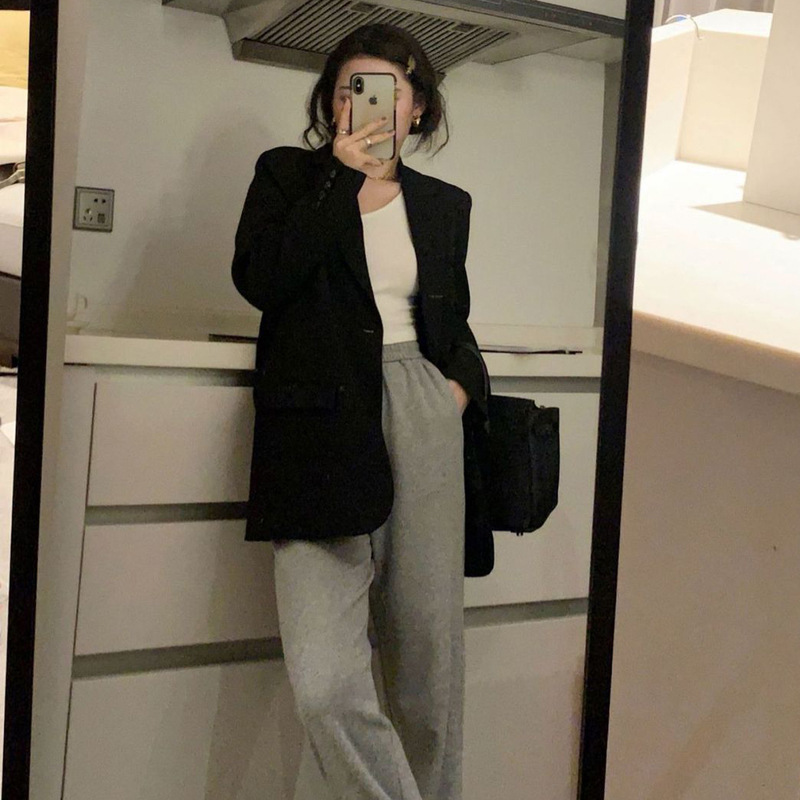 Korean Style Suit Shoulder Pad Jacket for Women in Autumn New Korean Style High-End Street Style Loose and Casual for Small People